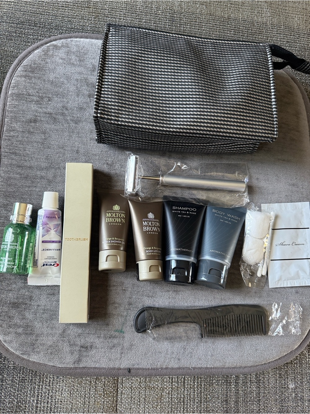 Molton Brown Bath Set with Gray Travel Pouch and Silver Razor